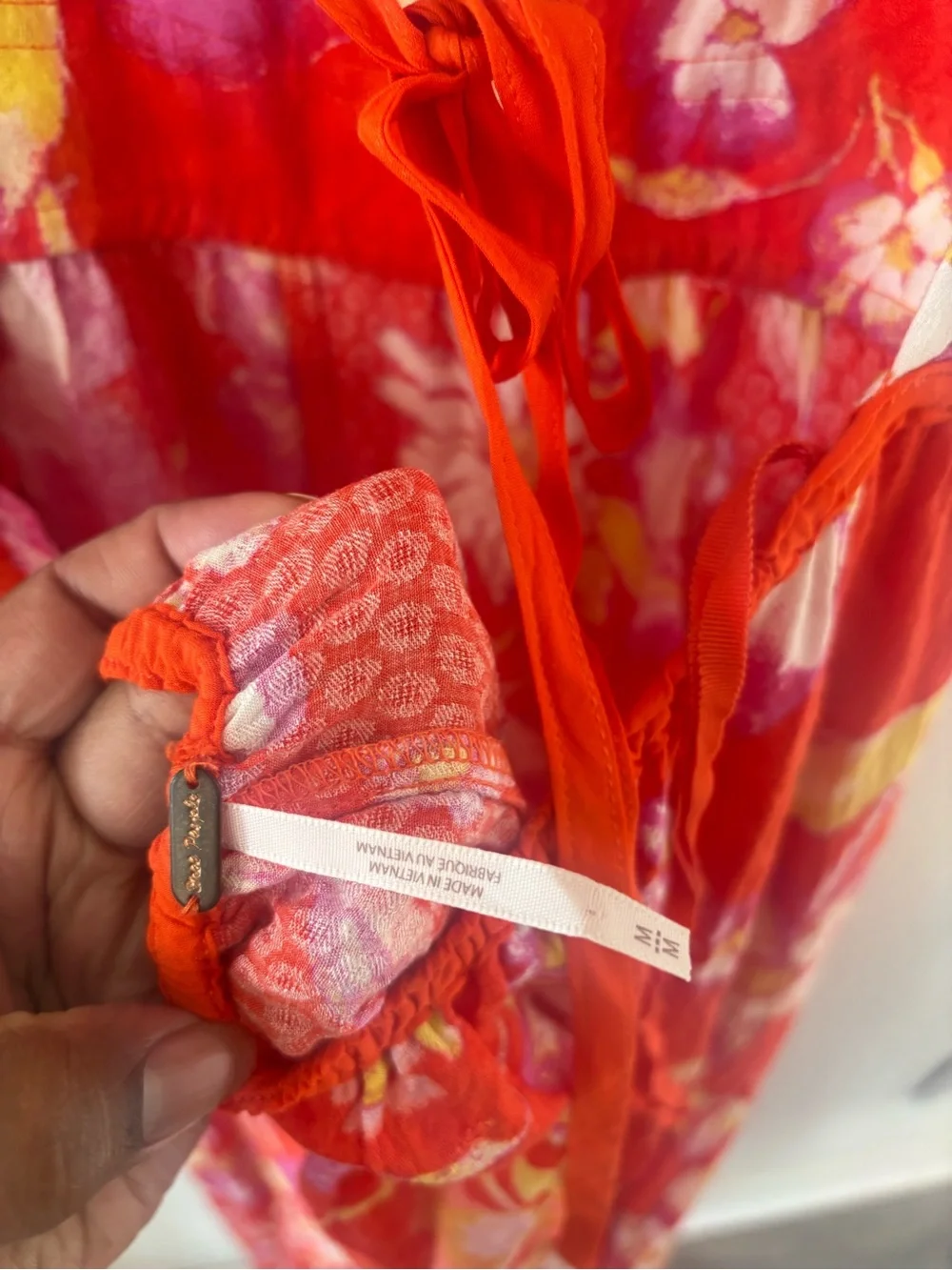 Free People M Wisteria  Orange Floral Maxi Dress with Spaghetti Straps